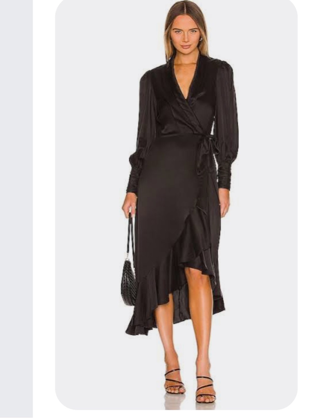 White House Black Market Black Long Sleeved  Wrap Midi Dress Size 14